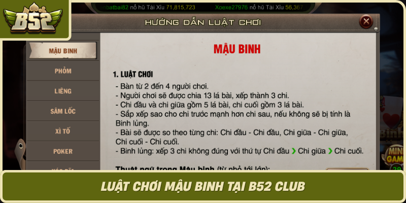 Luat Choi Mau Binh Tai B52 Club