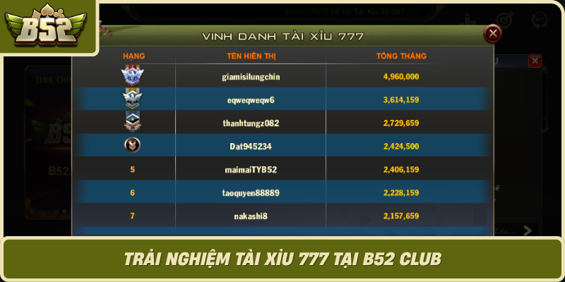 Trai Nghiem Tai Xiu 777 Tai B52 Club